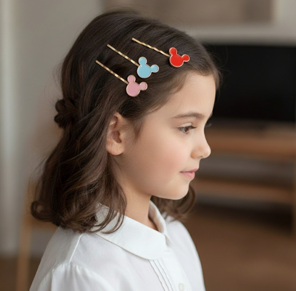 Boutique NIP 3pc Disney Inspired Mickey Mouse- Heads- Gold Bobby Pin Hair Set 🐈